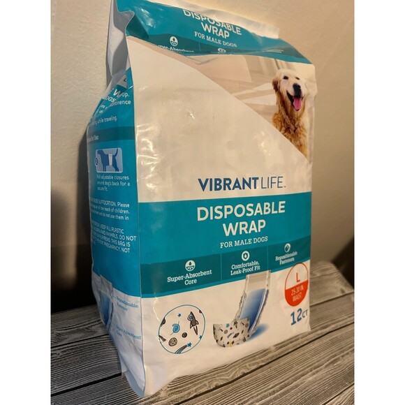 Vibrant Life Disposable Wrap Diapers for Male Dogs Size Large 25"-30" 12 Count - Picture 2 of 2